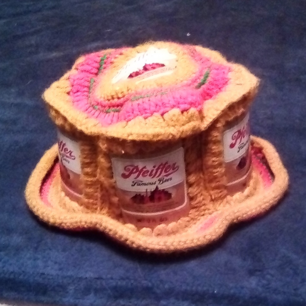 Vintage handmade beer can hat.